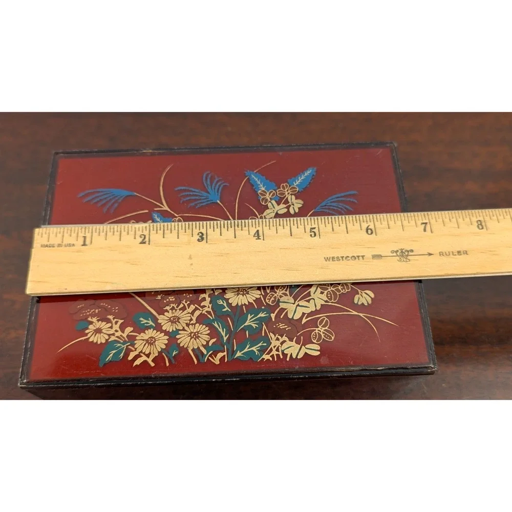 Vintage Floral Amber Acrylic Jewelry Box Mirrored Lid Lucite Style Trinket Box